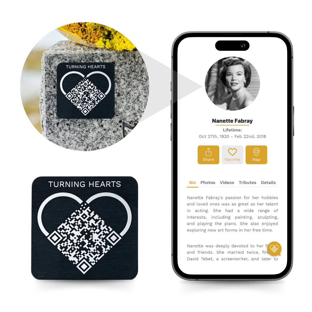 Turning Hearts Medallion | QR code Grave Plaque for a Digital Tribute