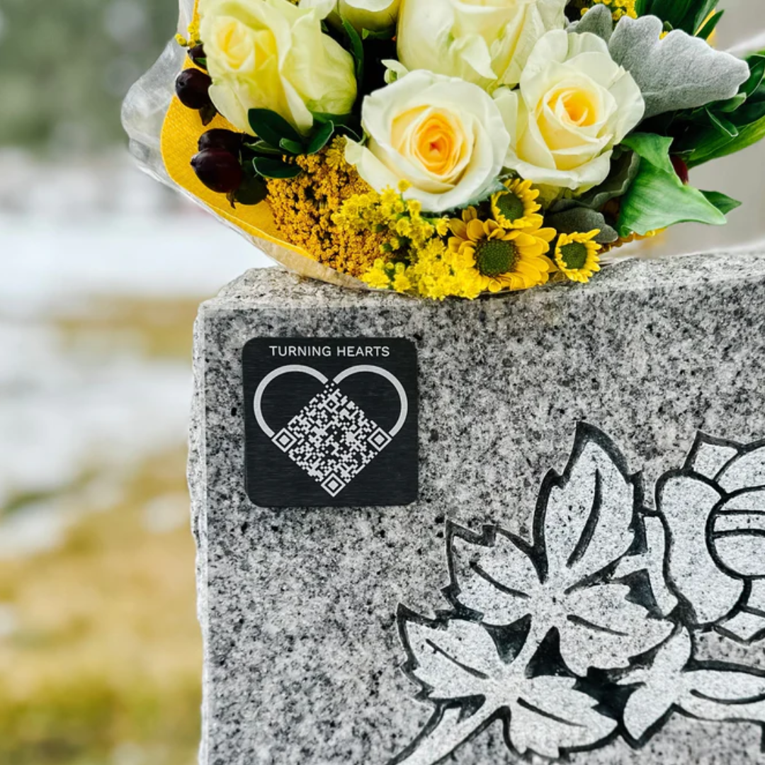 Turning Hearts QR memorial medallion