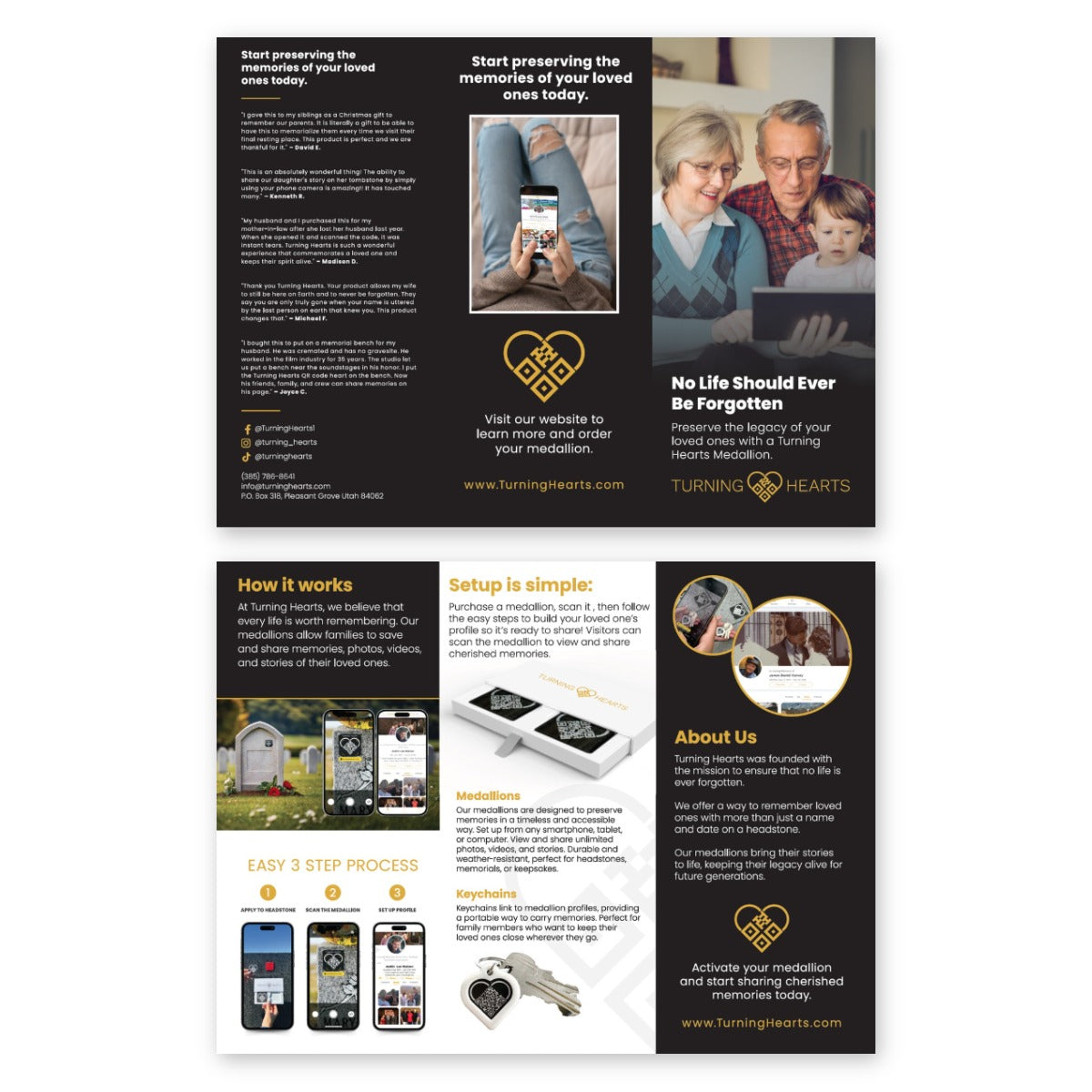 Turning Hearts tri-fold brochure, front and back