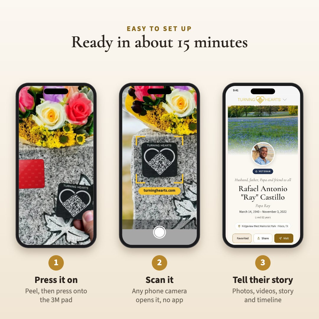Easy setup: scan the medallion and build the memorial