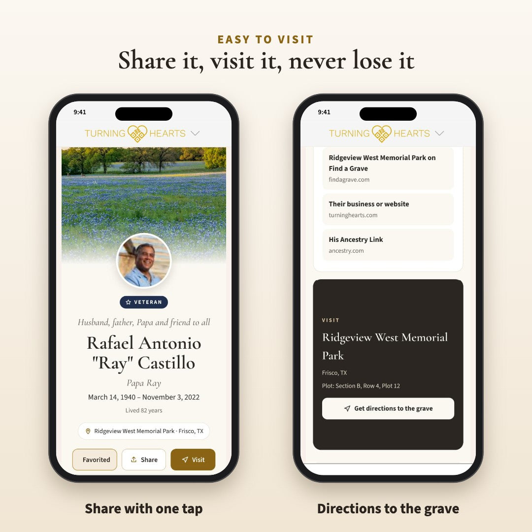 Visit info with cemetery location